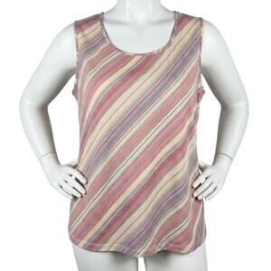 Apostrophe Tank Top Plus 16 18W Pink Yellow Blue Striped Sleeveless Y2K Preppy